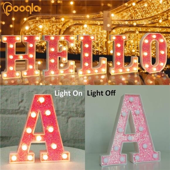 LED Marquee Letter Lights, Light Up Pink Letters Glitter Alphabet Letter Sign - Picture 2 of 7